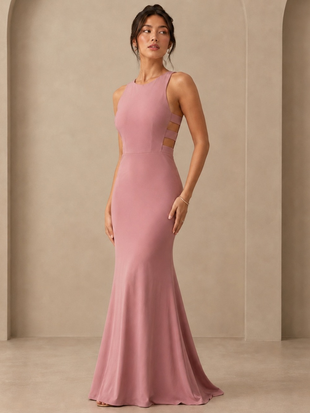 THEIA Mauve Blush Cutout Open Back Mermaid Formal Gown Dress Size 4